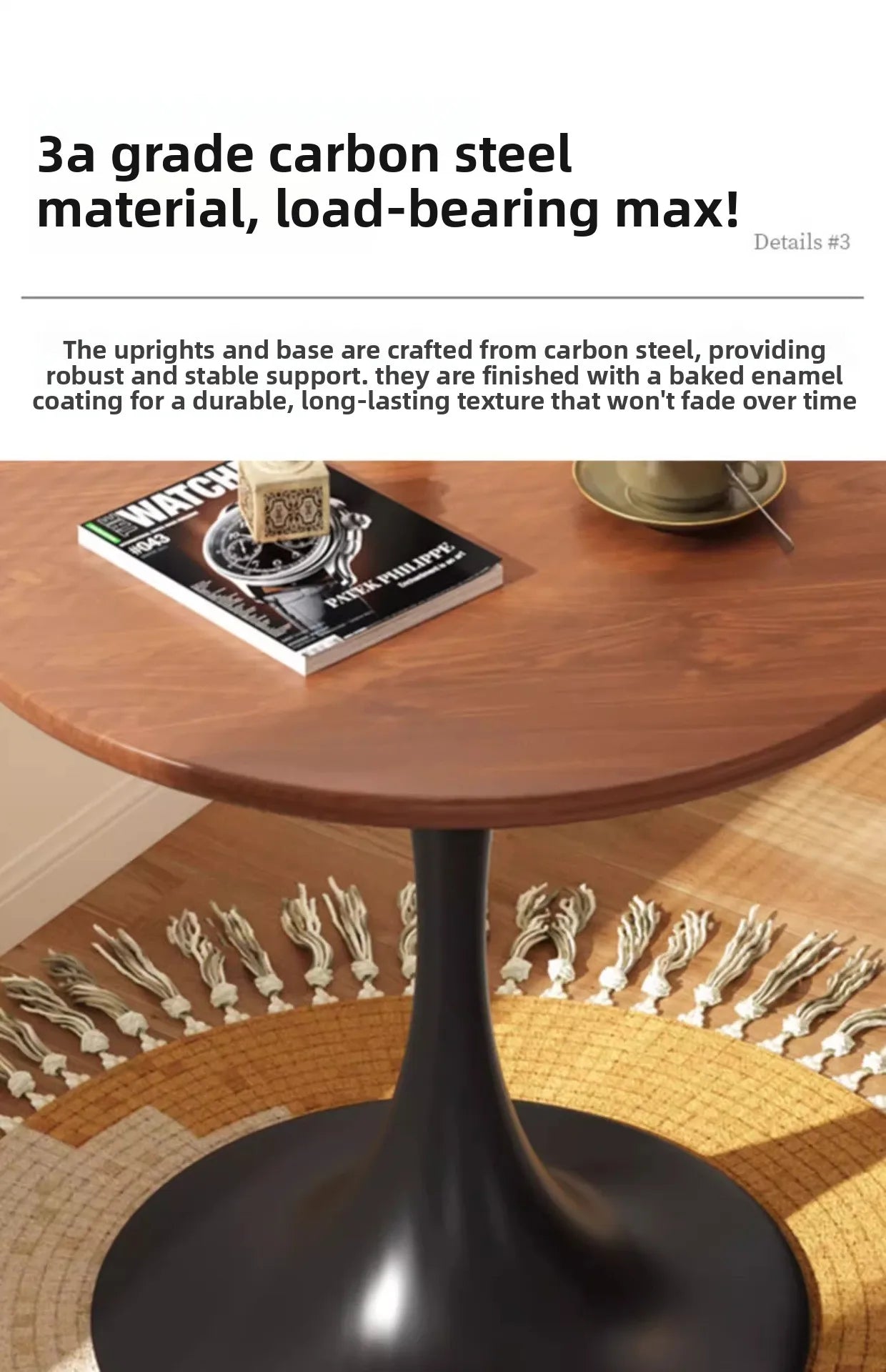Modern tulip round table, household wooden dining table, negotiation tea table, coffee round table, carbon steel metal base by HARMONYA STORE
