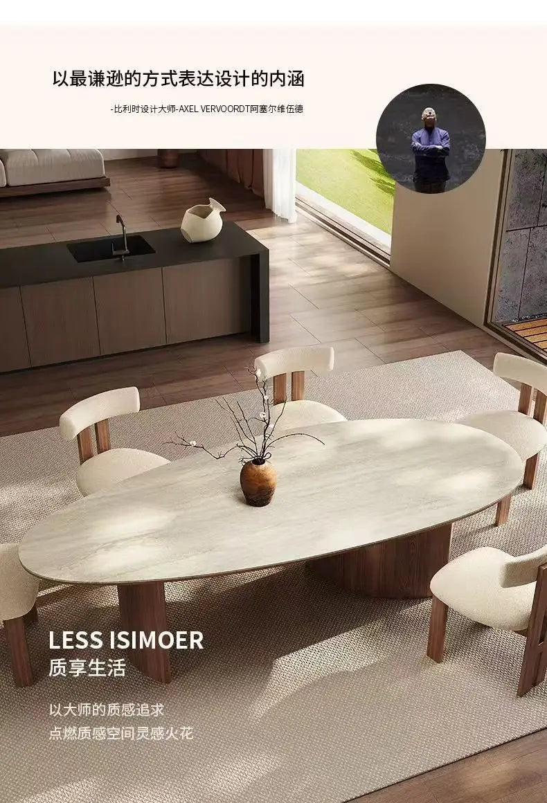 French medieval style water drop-shaped travertine rock slab dining table walnut solid wood home retro silent wind solid wood di by HARMONYA STORE