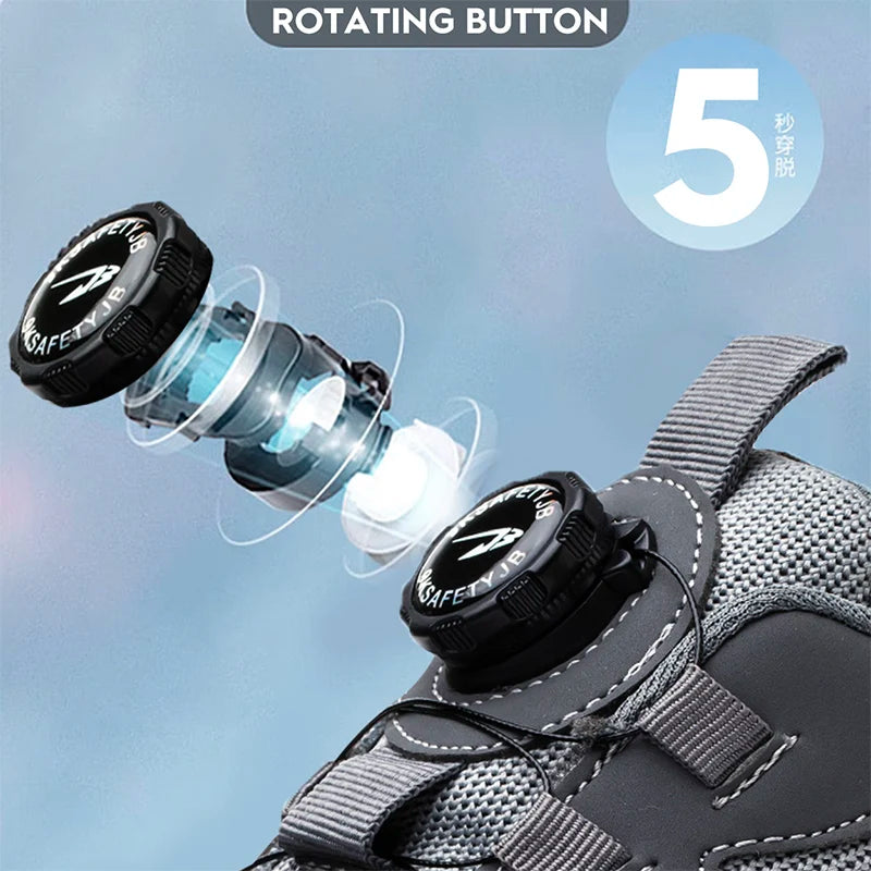 Rotating Button New Safety Shoes Men Anti-smash Anti-puncture Work Shoes Fashion Men Sport Shoes Security Protective Boots Men by HARMONYA STORE