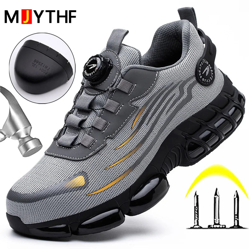 Rotating Button New Safety Shoes Men Anti-smash Anti-puncture Work Shoes Fashion Men Sport Shoes Security Protective Boots Men by HARMONYA STORE