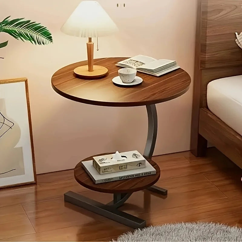 Modern Tiered Round Side Table - Double Layer Storage Accent Table for Living Room & Bedroom | Space-Saving Design by HARMONYA STORE