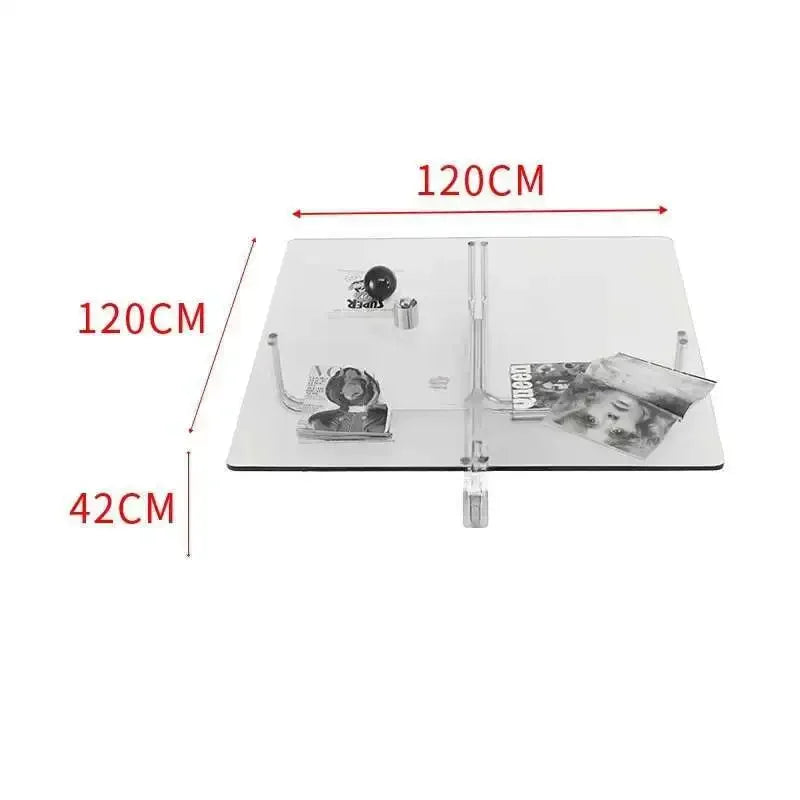 Transparent Square Glass Coffee Table, Stainless Steel Low Table by HARMONYA STORE