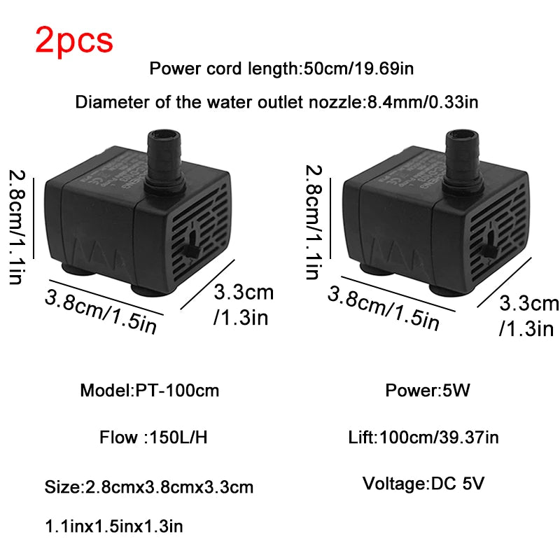 Ultra Quiet USB Aquarium Fish Tank Filtration Pump Mini Pet Fountain Submersible Adjustable Flow Water Circulation Pump 5V 5W by HARMONYA STORE