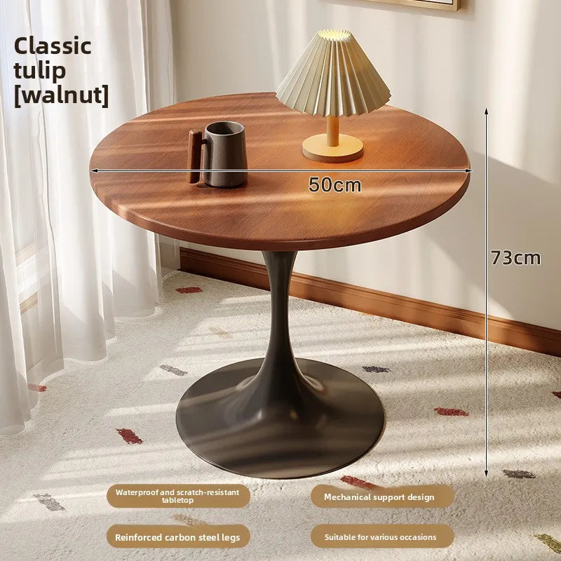 Modern tulip round table, household wooden dining table, negotiation tea table, coffee round table, carbon steel metal base by HARMONYA STORE