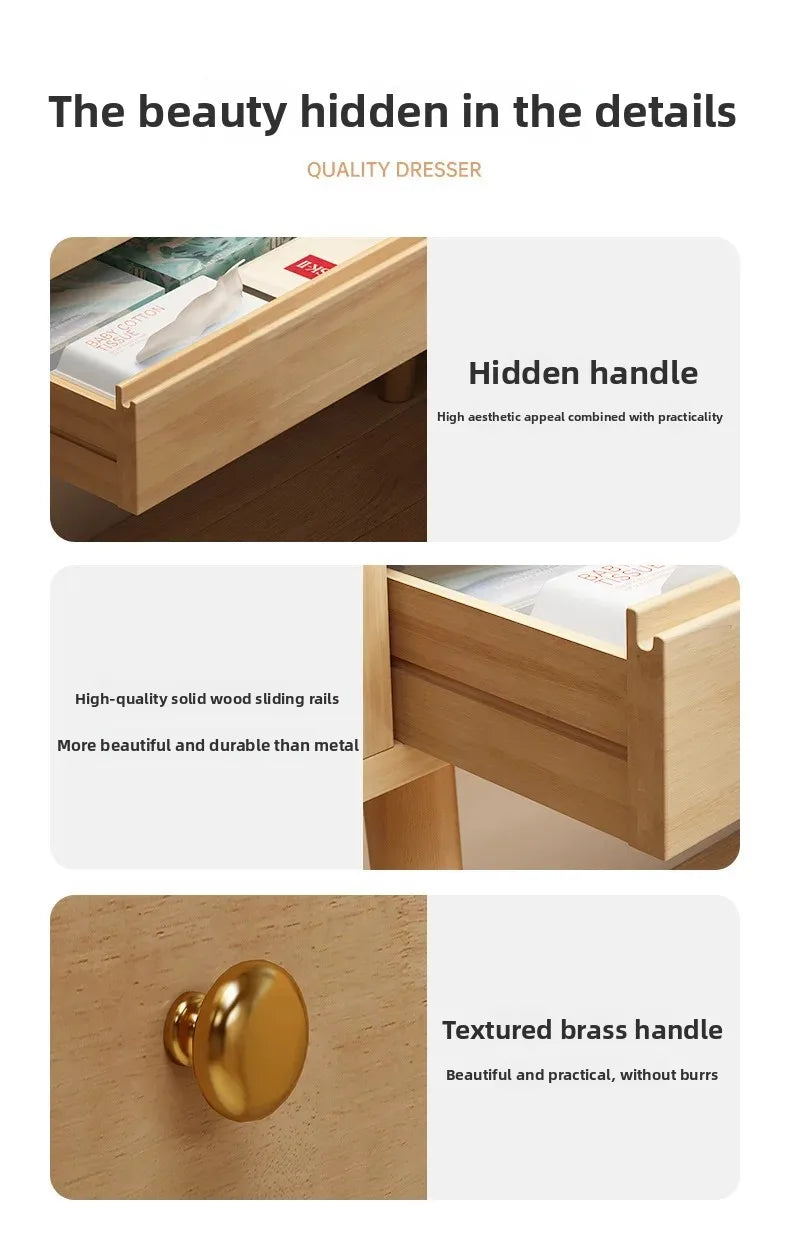 Solid wood dresser bedroom simple modern 2024 new high-end light luxury small apartment makeup mirror girl makeup table by HARMONYA STORE