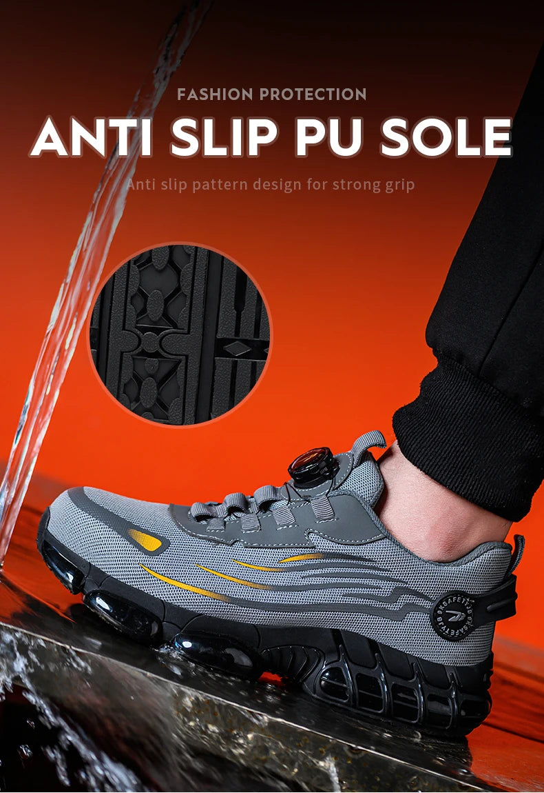 Rotating Button New Safety Shoes Men Anti-smash Anti-puncture Work Shoes Fashion Men Sport Shoes Security Protective Boots Men by HARMONYA STORE