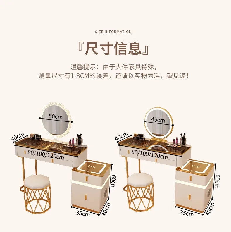 Modern Minimalist Dressing Table Woman Makeup Desk Bedroom Wireless Charging Bedside Table Mirror Stool Comfortable Furniture by HARMONYA STORE