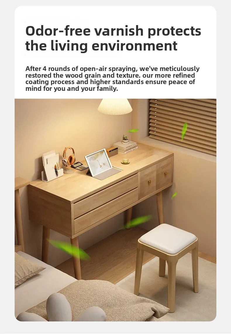 Solid wood dresser bedroom simple modern 2024 new high-end light luxury small apartment makeup mirror girl makeup table by HARMONYA STORE