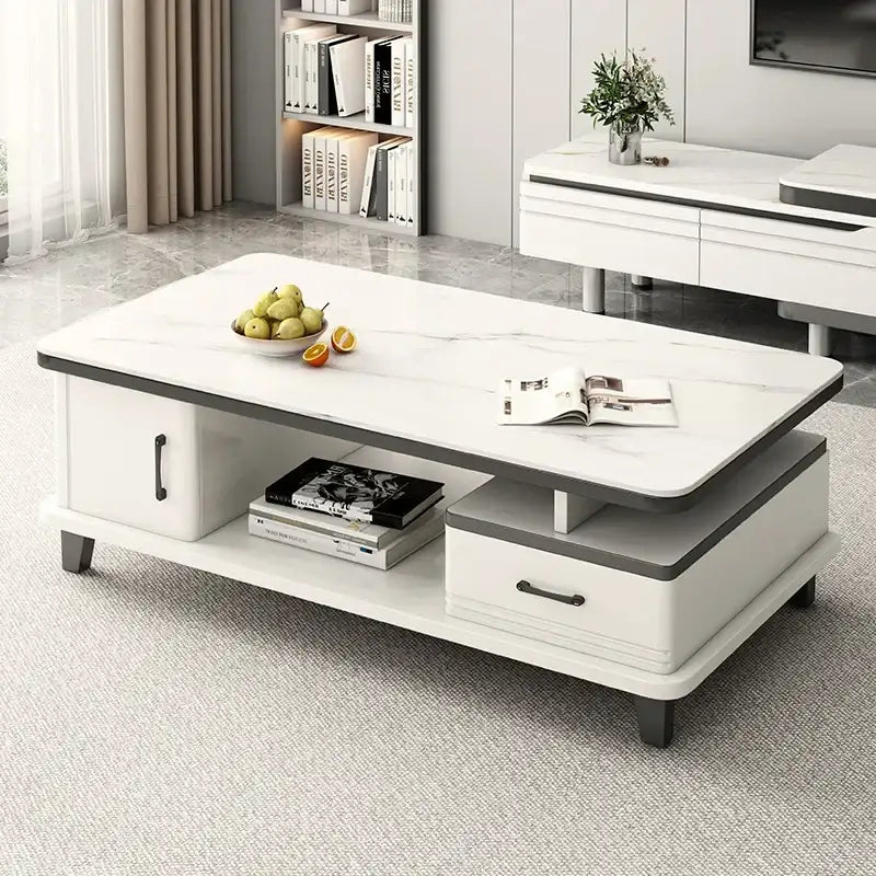 Modern LED TV Stand for Televisions Up Coffee Table Glass Shelves and Drawer Gaming Entertainment Center with Multiple Cabinet by DSERS