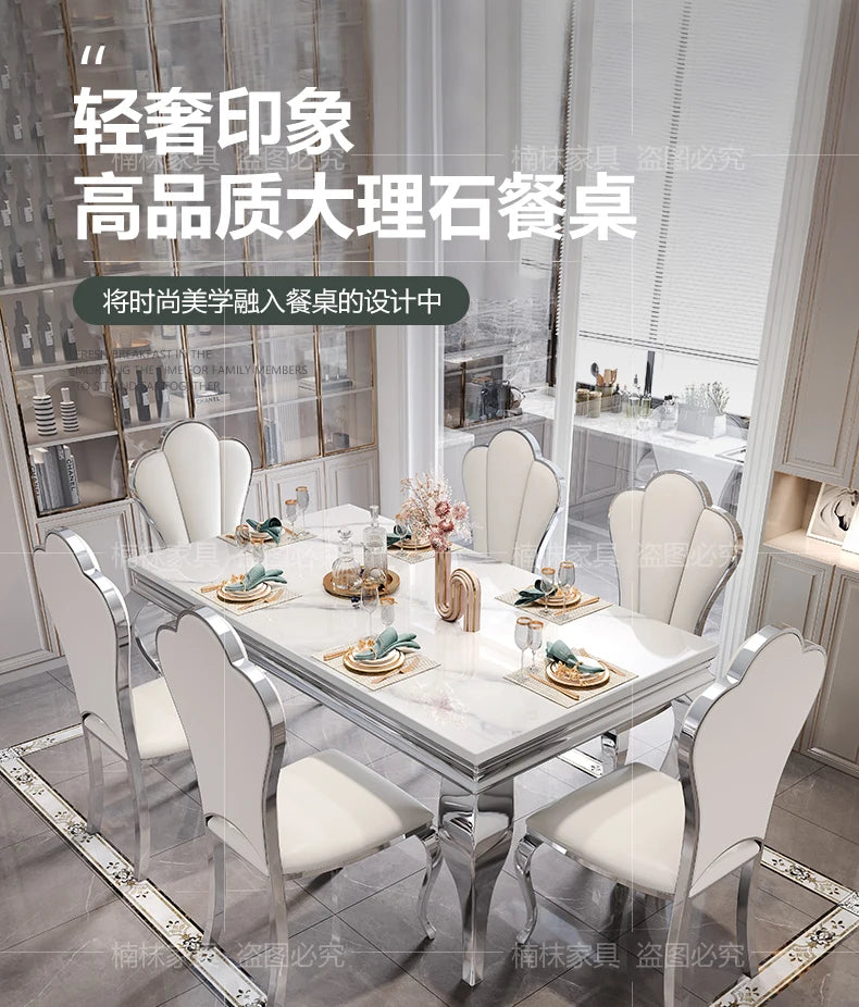 Marble Luxury Dining Table Unique Gold Individual White Italian Dining Table Rectangular Design Mesa Comedor Home Furniture by HARMONYA STORE