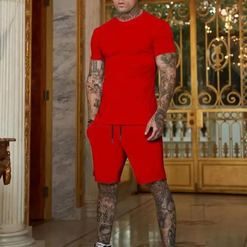 2025 summer new men's breathable sportswear short sleeved t-shirt and shorts set popular quick drying clothing by HARMONYA STORE