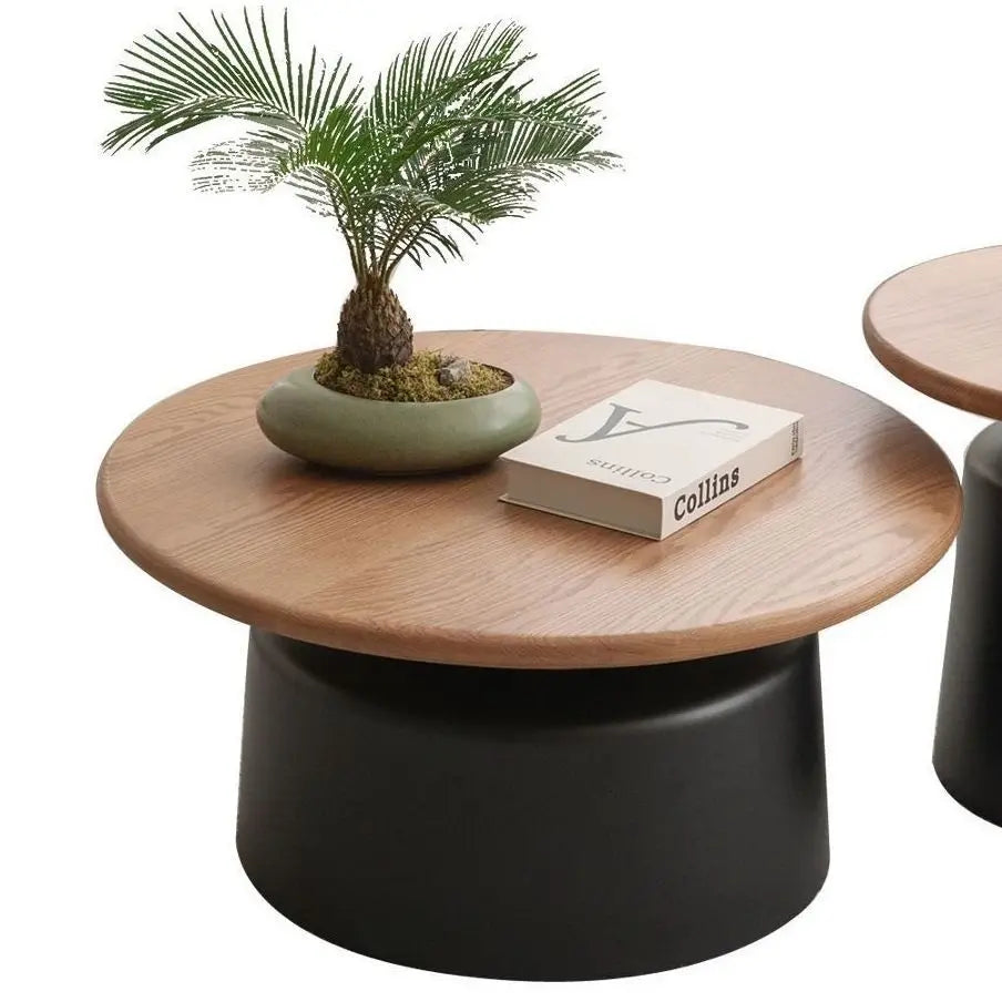 Table Wood Modern Minimalist Round Edge Design Curved White Base Creamy Milk Tea Small Space coffee tables luxury coffee table by HARMONYA STORE