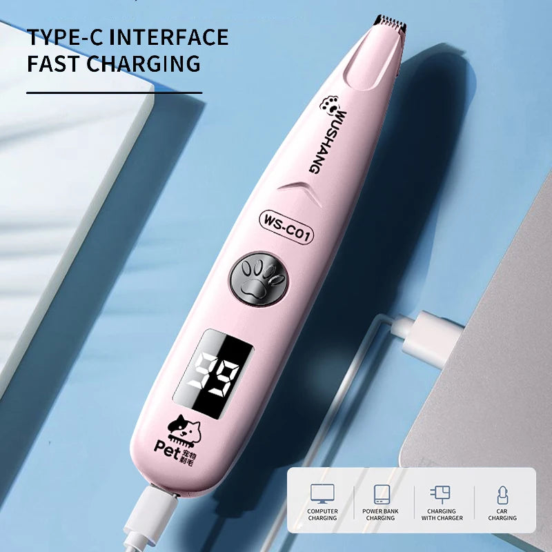 Pet Dog Electric Groomer Trimmer with LED Light Waterproof Pet Foot Hair Trimmer Low Noise Cat Dog Face Foot Ear Hip Paw Shaver by HARMONYA STORE