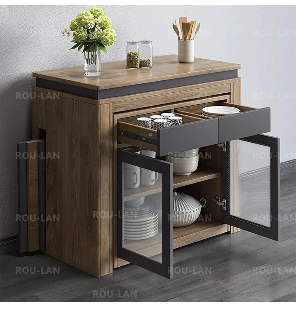 Modern Extendable Dining Table Rectangle Sideboard With Storage by HARMONYA STORE