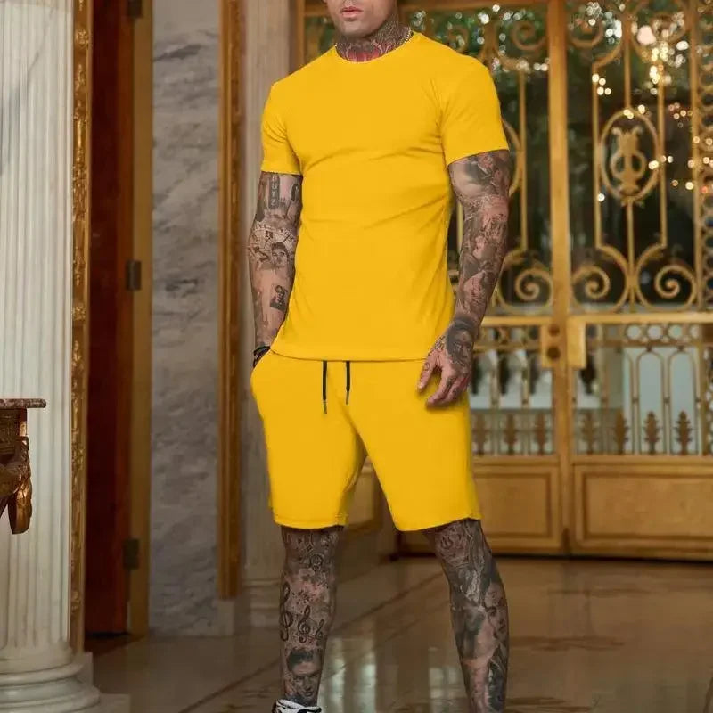 2025 summer new men's breathable sportswear short sleeved t-shirt and shorts set popular quick drying clothing by HARMONYA STORE