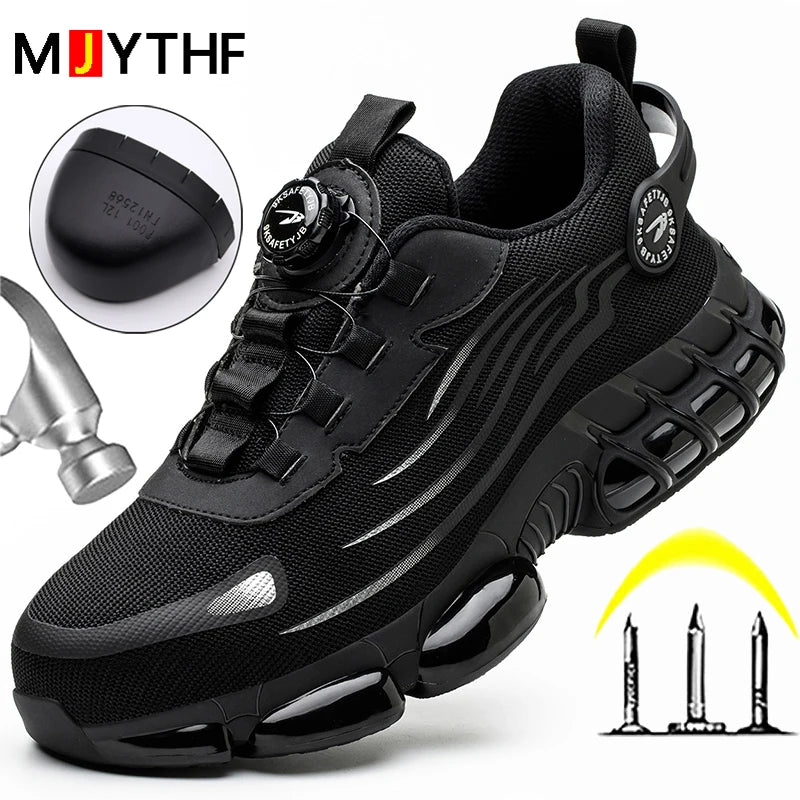 Rotating Button New Safety Shoes Men Anti-smash Anti-puncture Work Shoes Fashion Men Sport Shoes Security Protective Boots Men by HARMONYA STORE