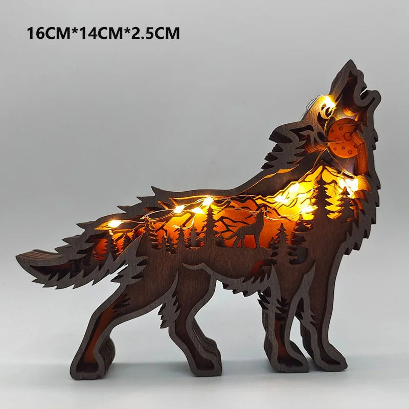 Wooden Animal Wolf Statue Creativity Wolf Totem Office Home Decorate Crafts Christmas Gift North Forest Elk Brown Bear Ornaments by HARMONYA STORE