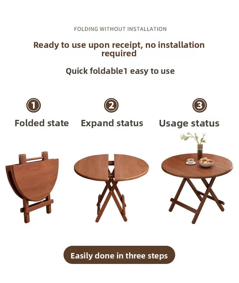 Sturdy Folding Dining Table - No Assembly Needed, Strong Stable Desk for Kitchen, Study & Office, round dining table,small table by HARMONYA STORE