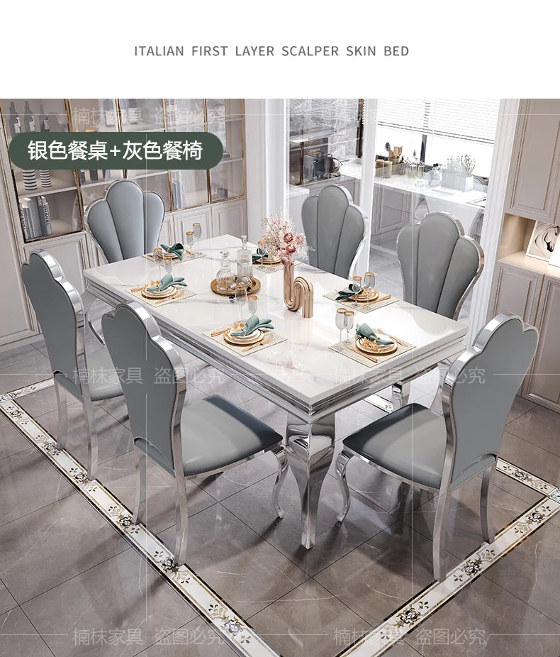 Marble Luxury Dining Table Unique Gold Individual White Italian Dining Table Rectangular Design Mesa Comedor Home Furniture by HARMONYA STORE