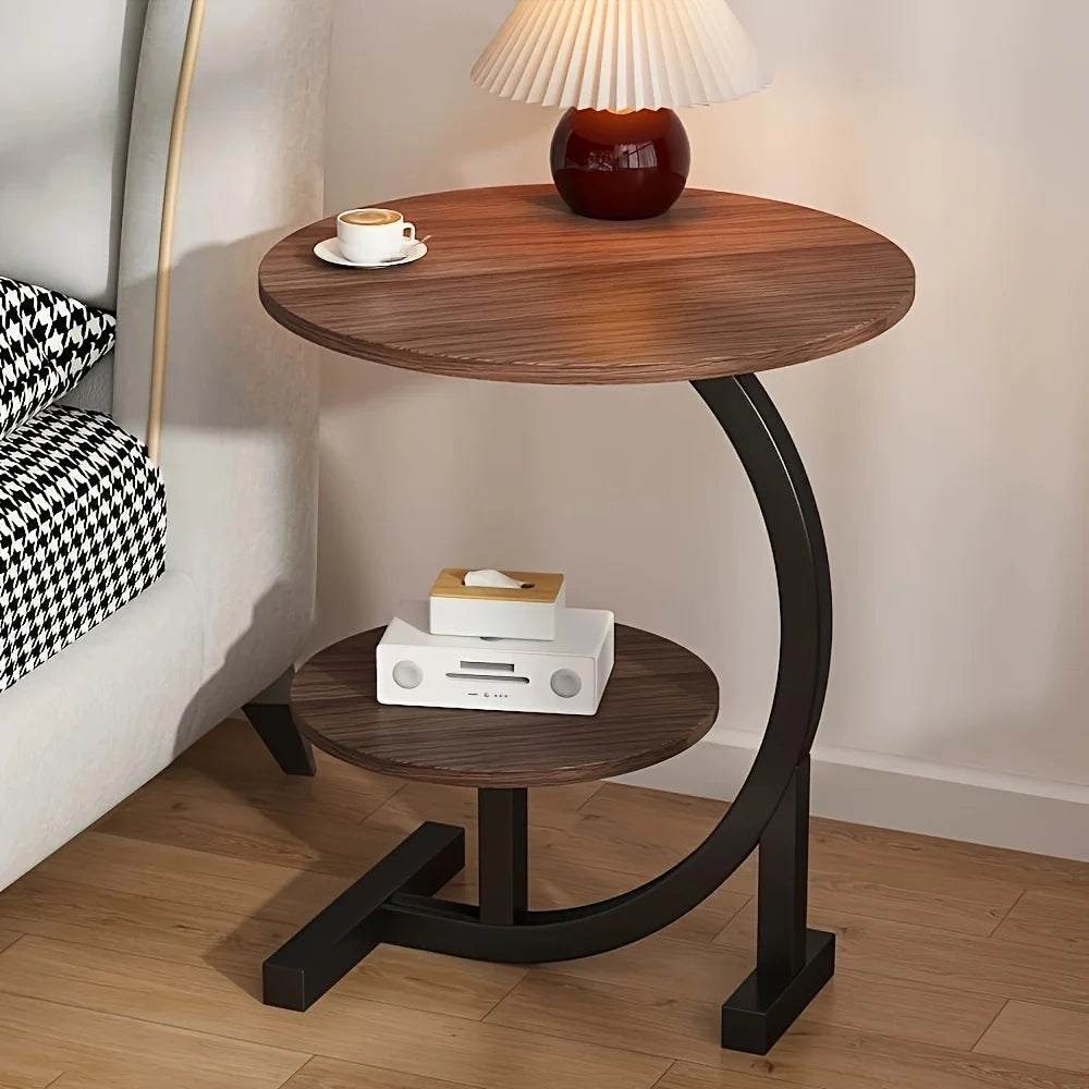 Modern Tiered Round Side Table - Double Layer Storage Accent Table for Living Room & Bedroom | Space-Saving Design by HARMONYA STORE