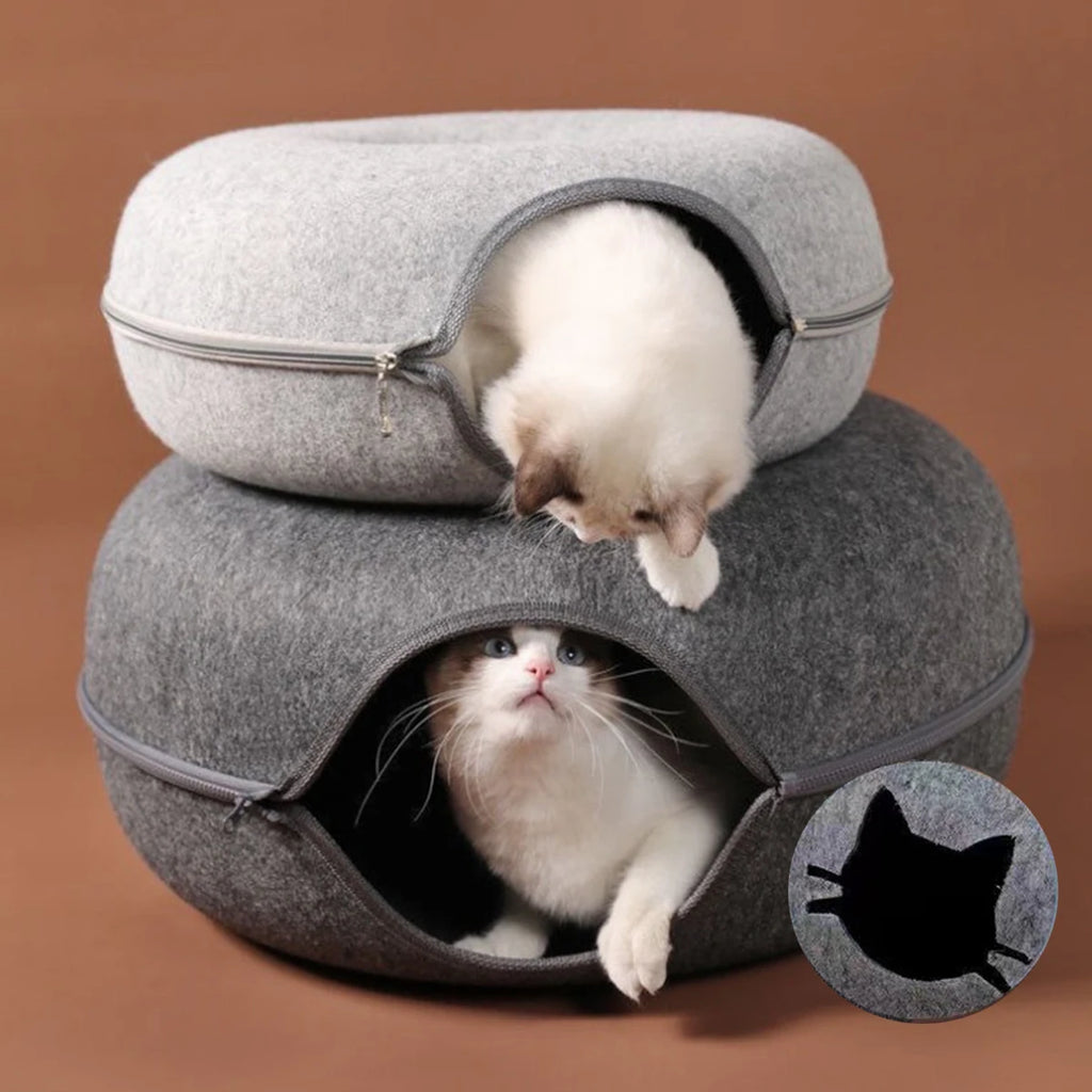 B-Tunnel Donut Cat Bed Interactive Tunnel Pet Felt Indoor Toys Cats House Kitten Training Toy Cat Kennel Cat Accessories by HARMONYA STORE