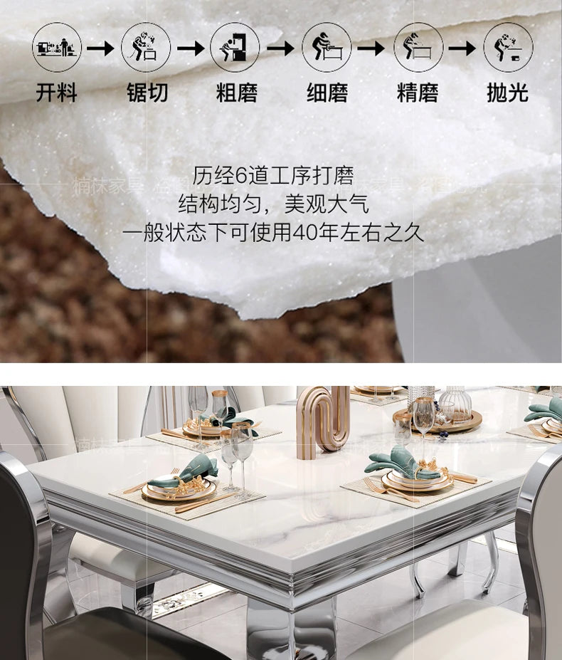 Marble Luxury Dining Table Unique Gold Individual White Italian Dining Table Rectangular Design Mesa Comedor Home Furniture by HARMONYA STORE