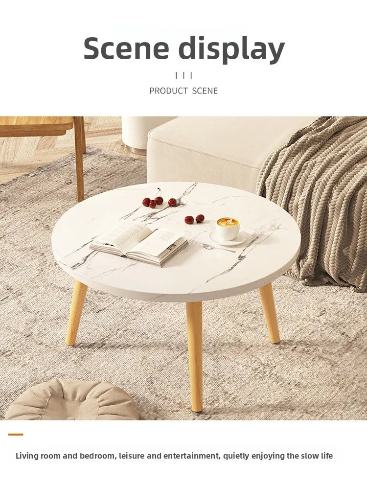 Small Table, Bedroom, Light Luxury Table, Modern Coffee Table, Living Room, Simple Small Round Table, Solid Wood by HARMONYA STORE