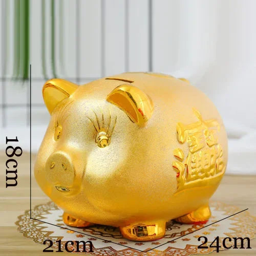 Creative Golden Pig Ceramic Piggy Bank 2023 New Kids Coin Bank Cute Cartoon Piggy Bank Gift Craft Money Box Savings Home Decor by HARMONYA STORE