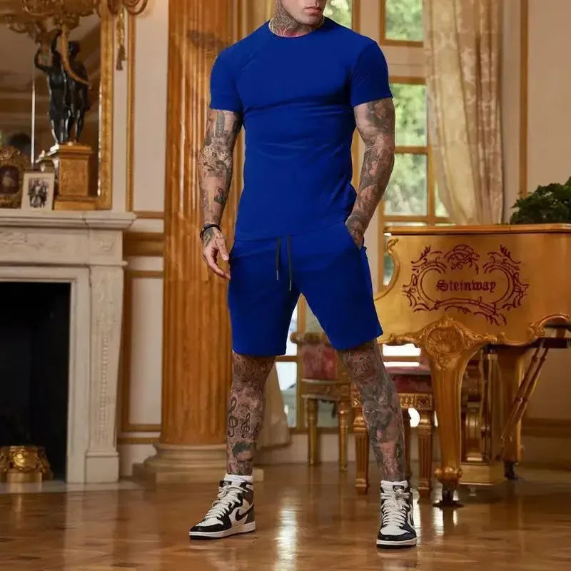 2025 summer new men's breathable sportswear short sleeved t-shirt and shorts set popular quick drying clothing by HARMONYA STORE