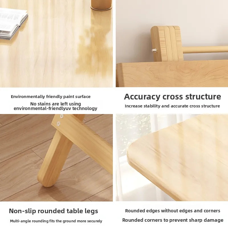 Solid Wood Rectangular Foldable Table Portable Dining Table for Home Small Apartment Balcony Bay Window Study Picnic Desk by HARMONYA STORE