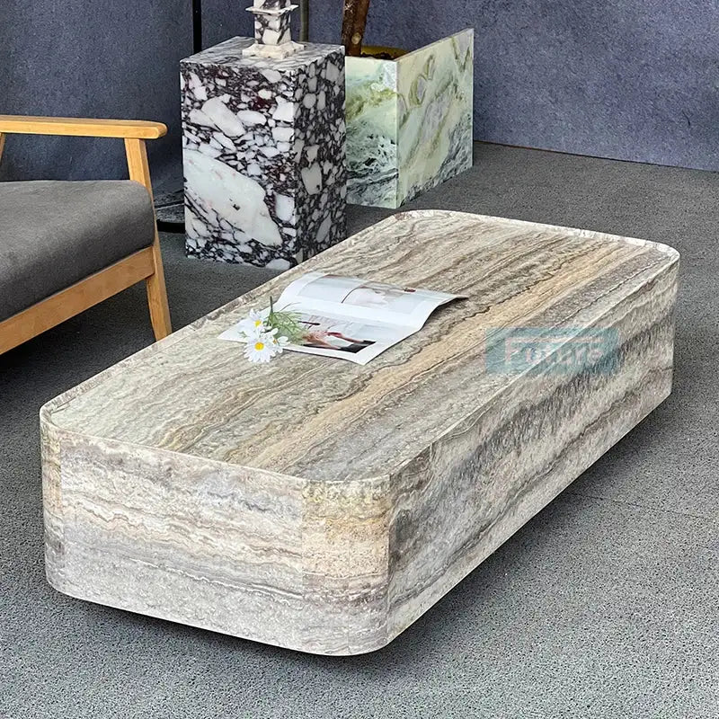 Rectangular Sliver Grey Travertine Marble Coffee Table Modern Luxury Minimalist Mable Beside Table for Cafe Terrace Furniture by DSERS