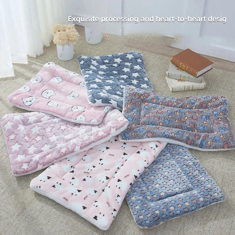 Flannel Pet Sleeping Mat Dog Bed Cat Litter Puppy Bed Dog Sofa Lovely Mattress Cushion for Small Large Dog Blanket For Winter by HARMONYA STORE