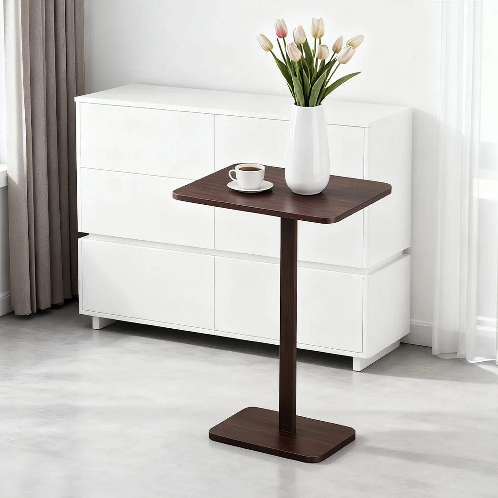 Minimalist C-Shaped End Table，Lightweight Sofa Bed Tray，Rustic Brown For Small Living Room TV Snack by HARMONYA STORE