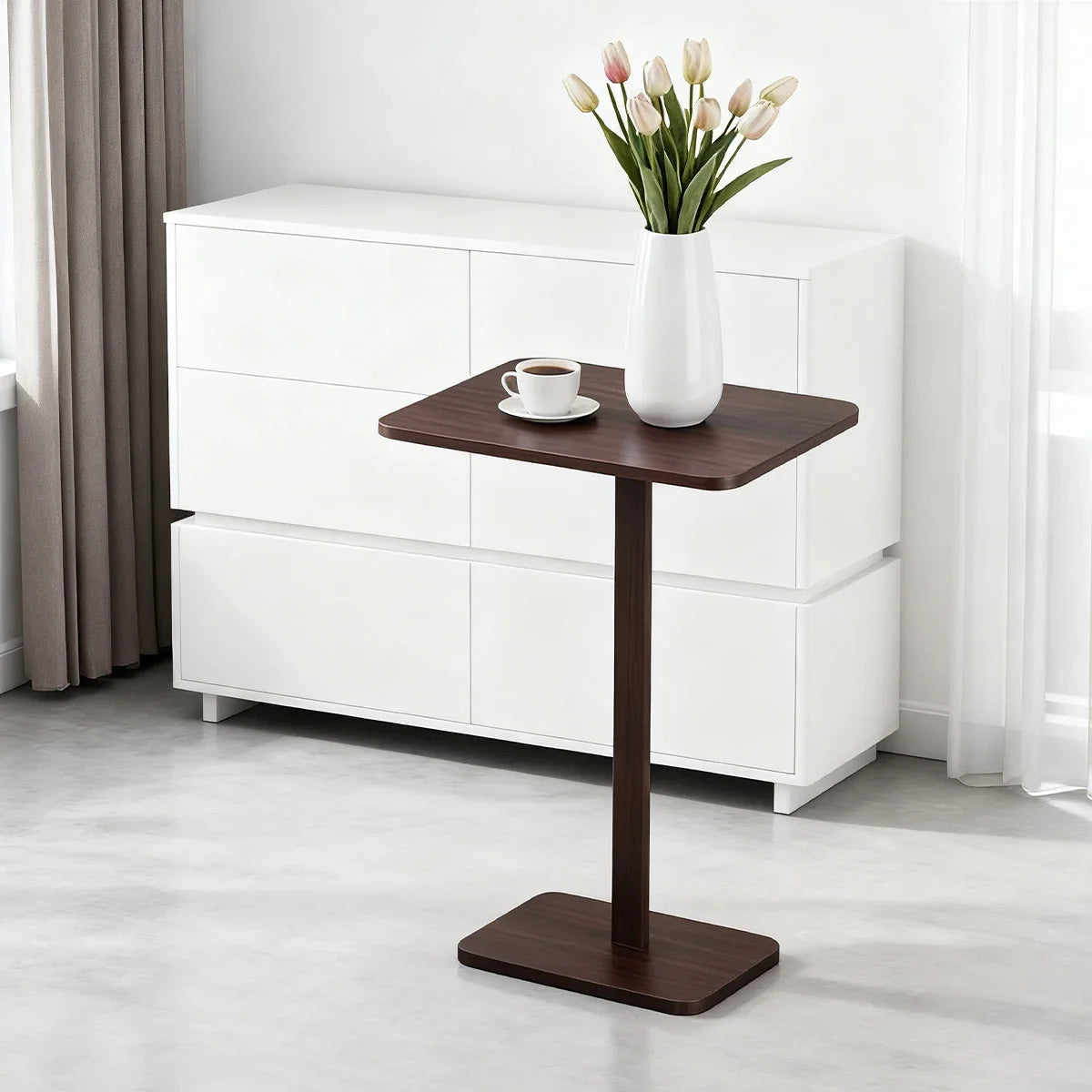 Minimalist C-Shaped End Table，Lightweight Sofa Bed Tray，Rustic Brown For Small Living Room TV Snack by HARMONYA STORE