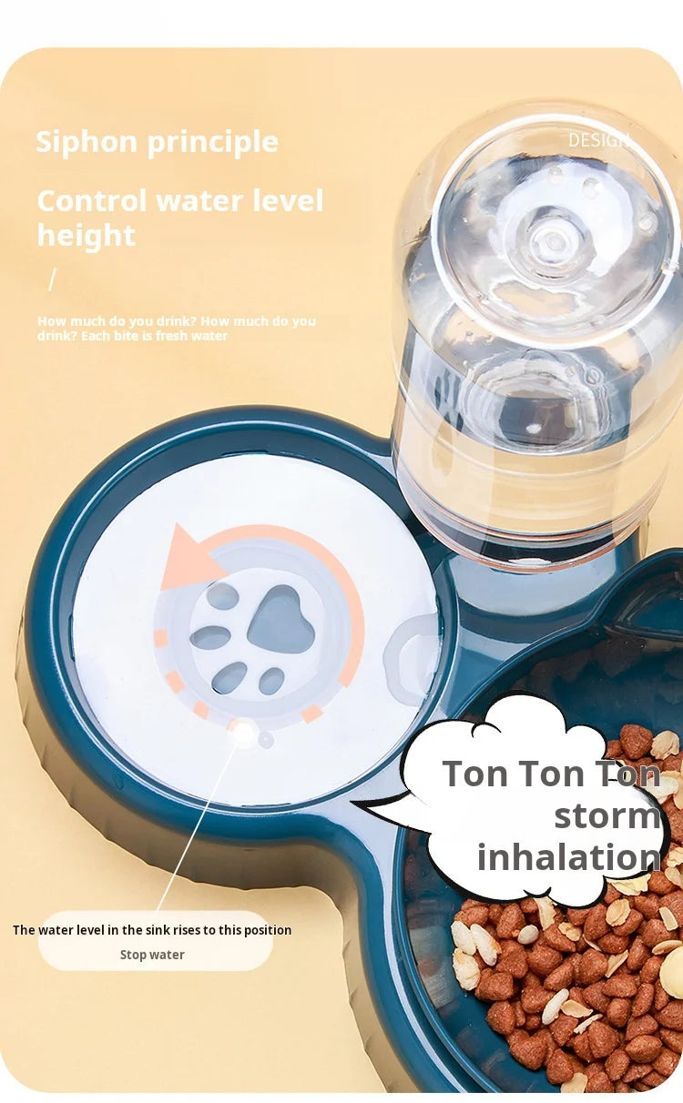 Pet Bowls With Water Feeder, 3 In 1 Ear Design Tilted Cat Water And Food Bowl Set With Gravity Water Bottle For Neck Protection by HARMONYA STORE