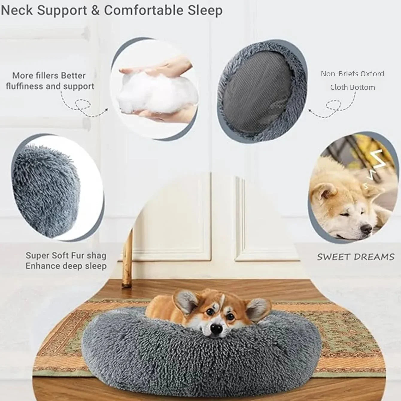 40-90cm 6 Sizes Round Pet Bed for Large Dog Bed Super Soft Cat Bed Plush Dog House for Medium Dog House Winter Warm Sleeping by HARMONYA STORE