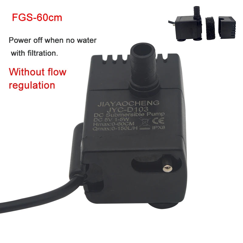Ultra Quiet USB Aquarium Fish Tank Filtration Pump Mini Pet Fountain Submersible Adjustable Flow Water Circulation Pump 5V 5W by HARMONYA STORE