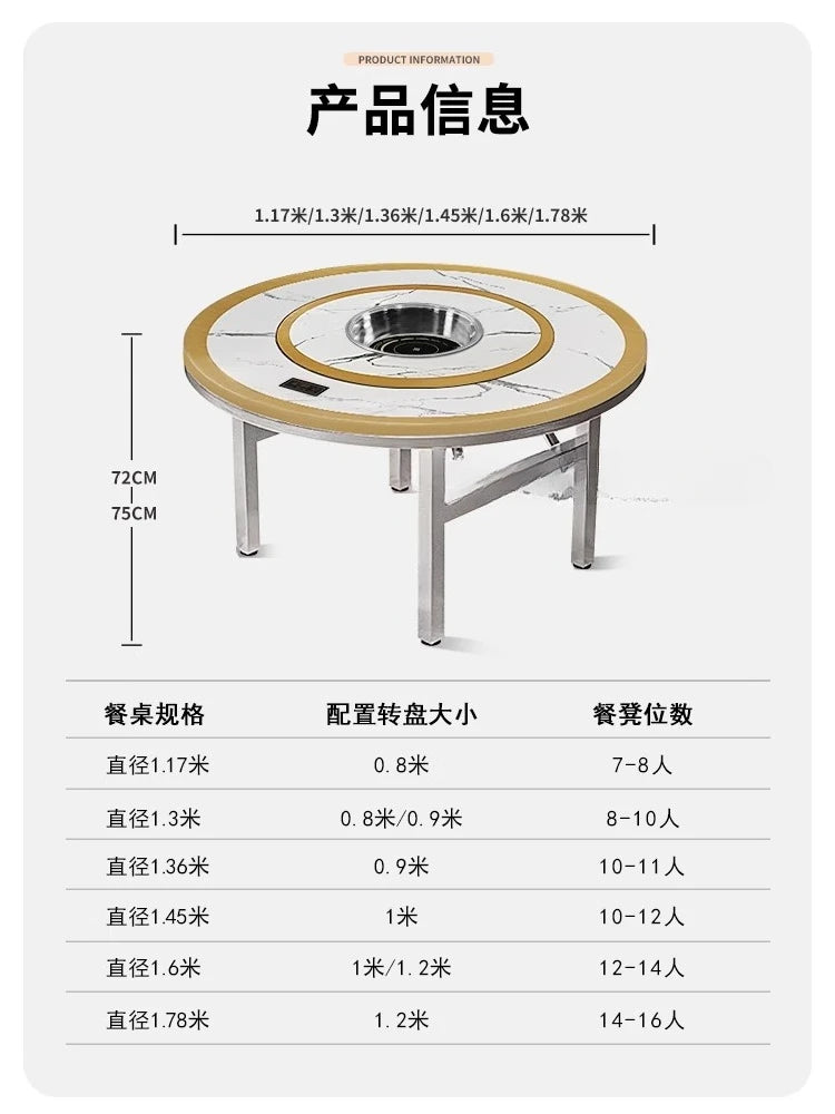 Foldable Dining Table Household Dining Round Table Outdoor Dining Hall Commercial Turntable by HARMONYA STORE