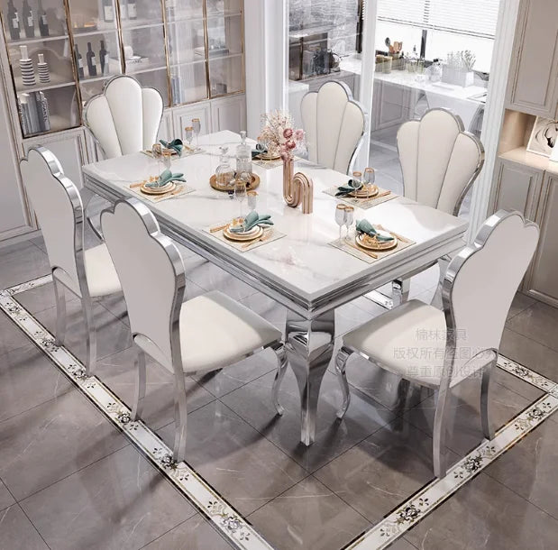 Marble Luxury Dining Table Unique Gold Individual White Italian Dining Table Rectangular Design Mesa Comedor Home Furniture by HARMONYA STORE