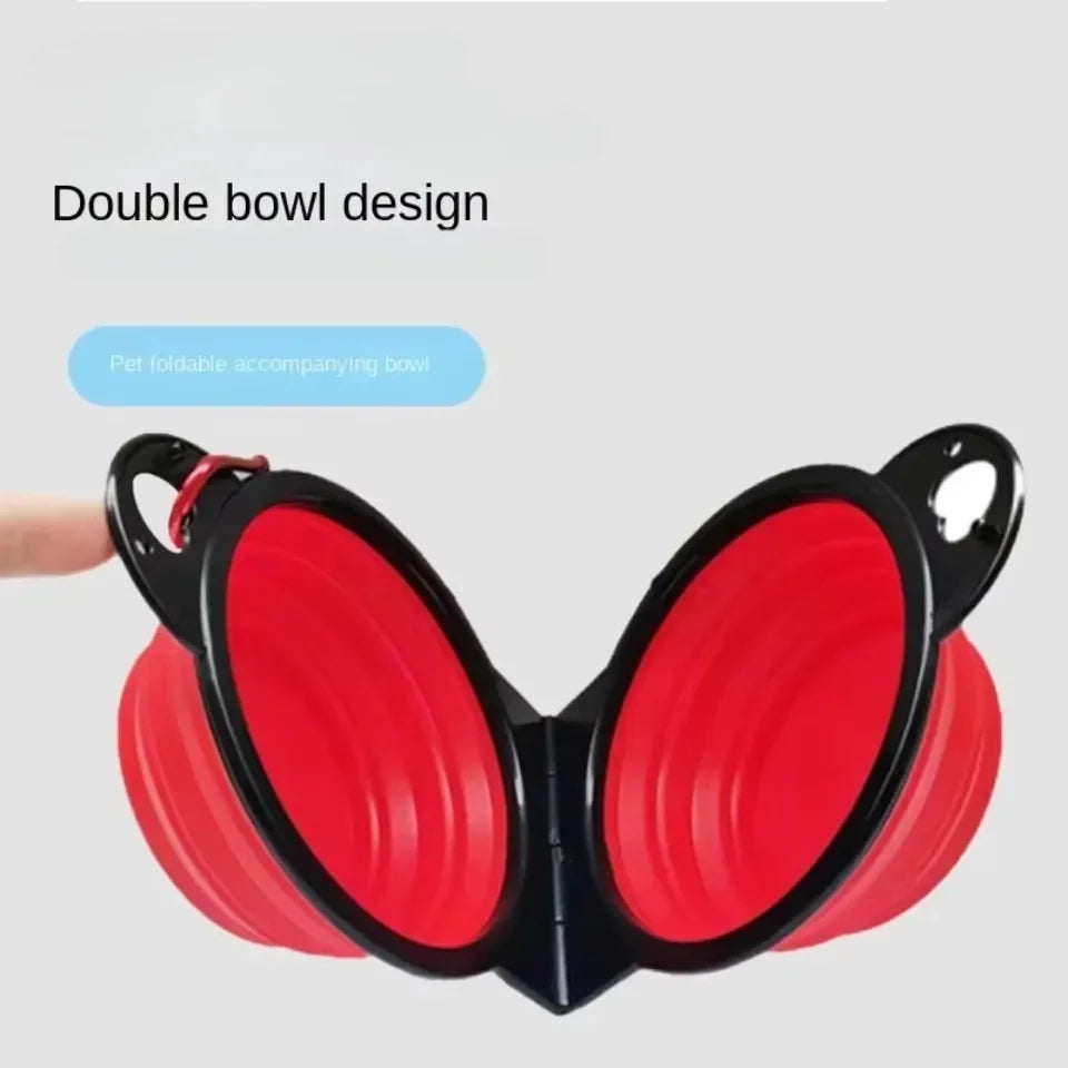 1-piece 2-in-1 Foldable Dual Bowl Feeding Bowl Portable Outdoor Travel Dog Cat Drinking Bowl Pet Supplies Outdoor Feeding Water by HARMONYA STORE