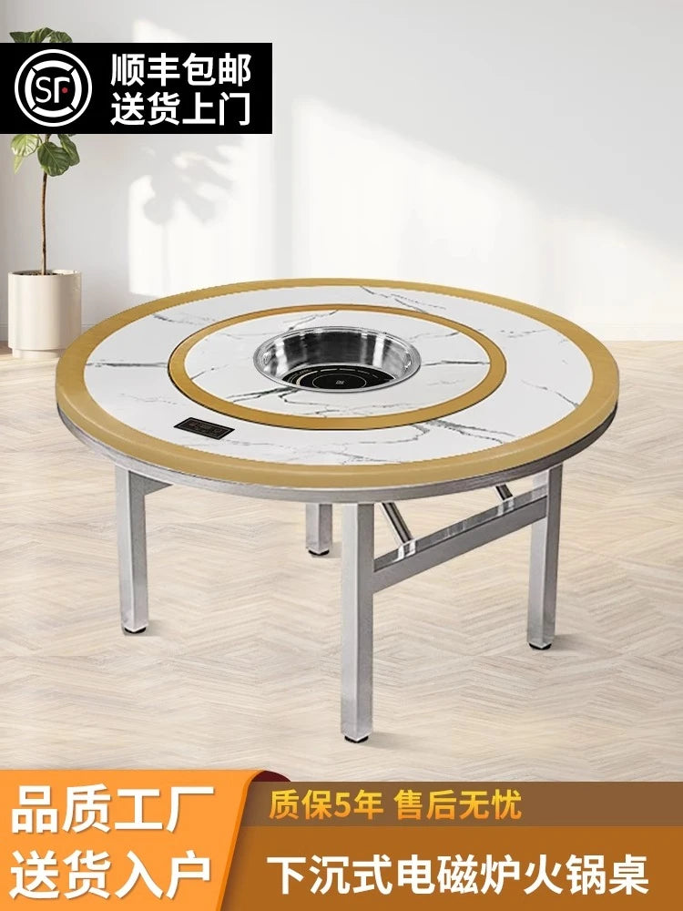 Foldable Dining Table Household Dining Round Table Outdoor Dining Hall Commercial Turntable by HARMONYA STORE