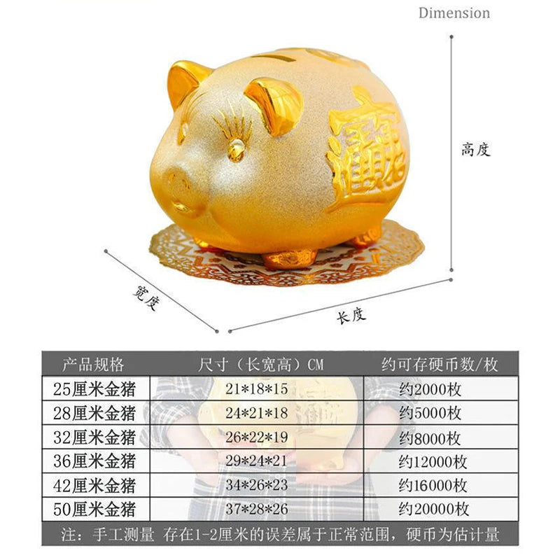 Creative Golden Pig Ceramic Piggy Bank 2023 New Kids Coin Bank Cute Cartoon Piggy Bank Gift Craft Money Box Savings Home Decor by HARMONYA STORE