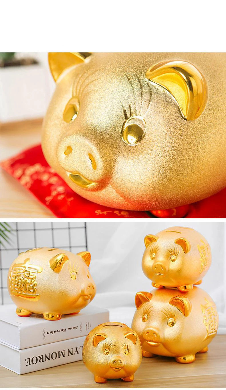 Creative Golden Pig Ceramic Piggy Bank 2023 New Kids Coin Bank Cute Cartoon Piggy Bank Gift Craft Money Box Savings Home Decor by HARMONYA STORE