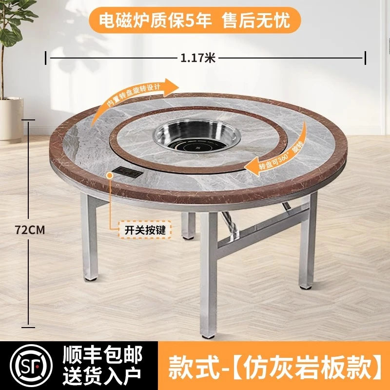 Foldable Dining Table Household Dining Round Table Outdoor Dining Hall Commercial Turntable by HARMONYA STORE