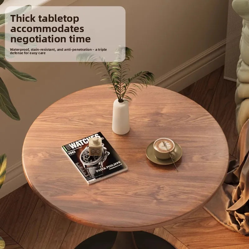 Modern tulip round table, household wooden dining table, negotiation tea table, coffee round table, carbon steel metal base by HARMONYA STORE