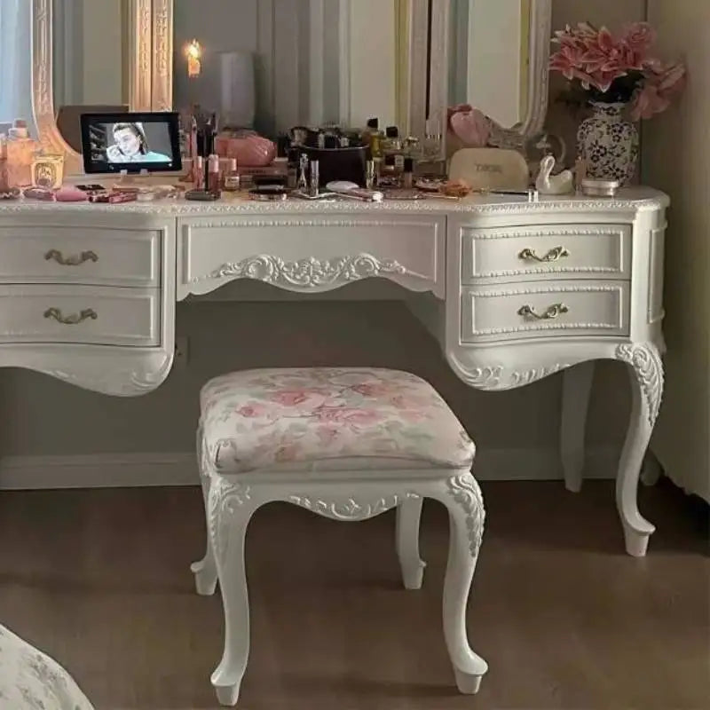 Wooden Luxury Vanity Table Dest European Hidden Glass Modern Dressing Table White Saving Makeup Tafel Furnitures For Bedroom by HARMONYA STORE