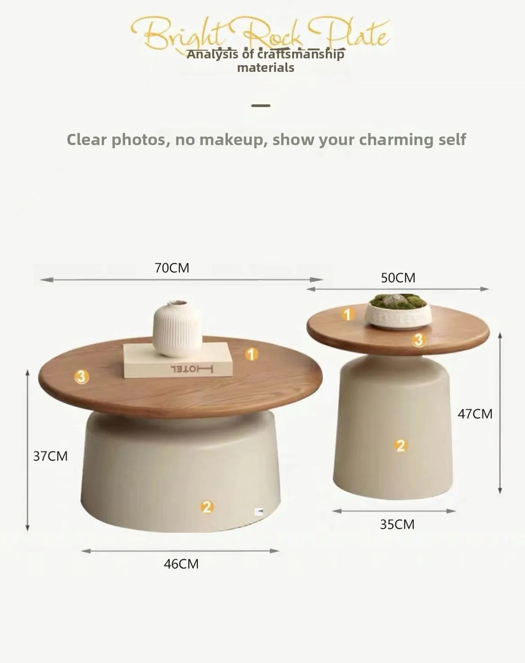 Table Wood Modern Minimalist Round Edge Design Curved White Base Creamy Milk Tea Small Space coffee tables luxury coffee table by HARMONYA STORE