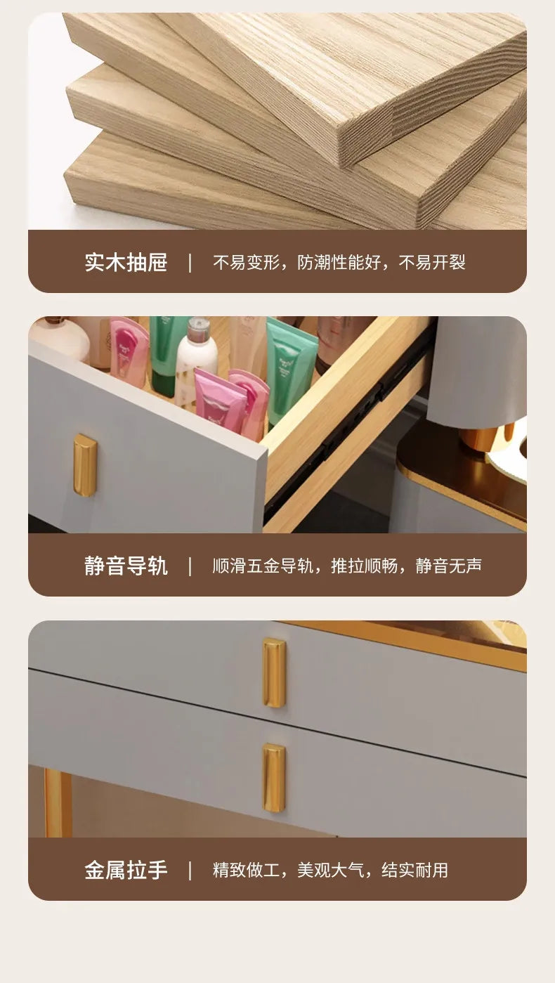 Modern Minimalist Dressing Table Woman Makeup Desk Bedroom Wireless Charging Bedside Table Mirror Stool Comfortable Furniture by HARMONYA STORE