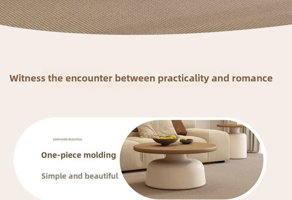 Table Wood Modern Minimalist Round Edge Design Curved White Base Creamy Milk Tea Small Space coffee tables luxury coffee table by HARMONYA STORE