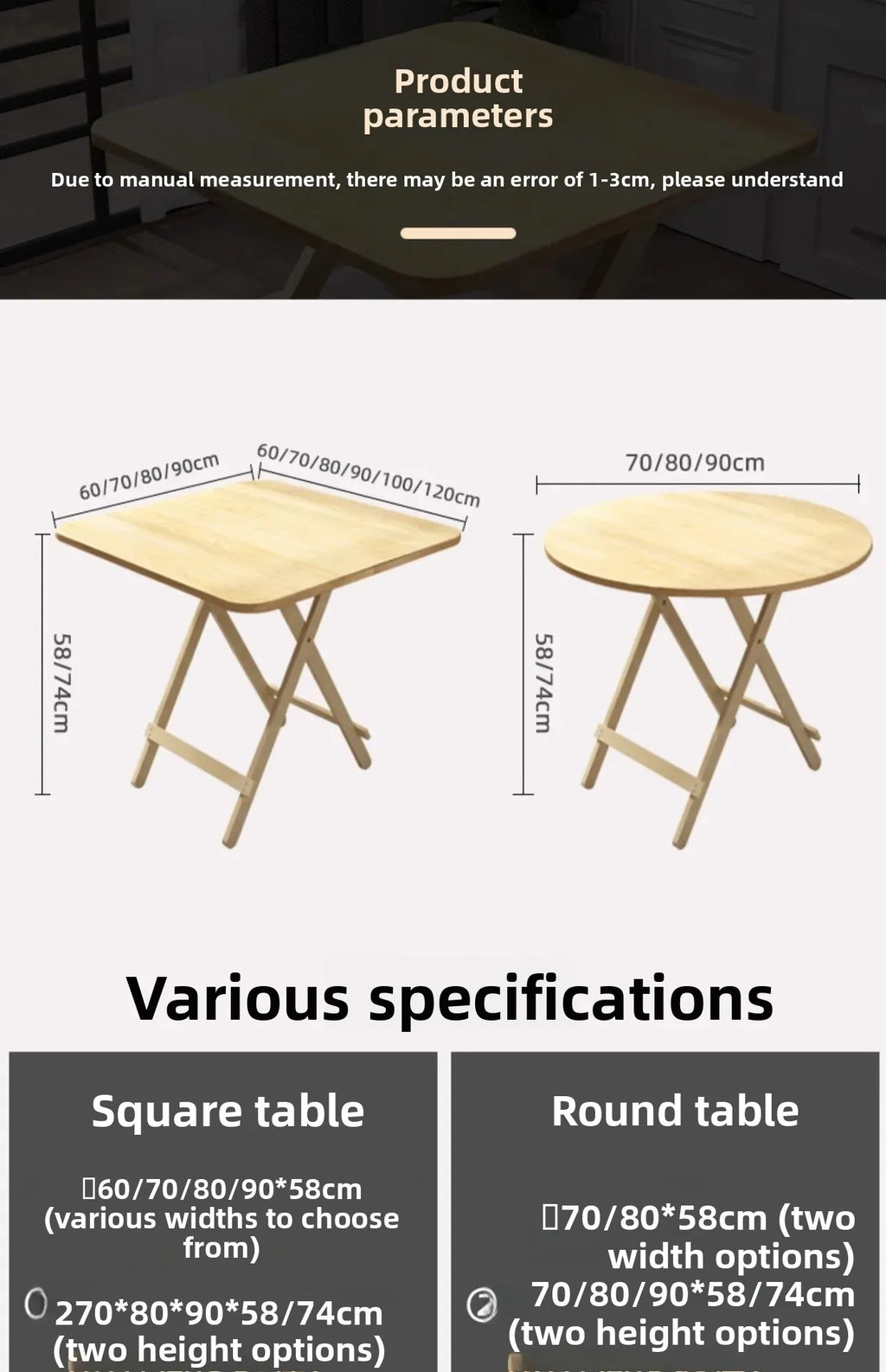 Solid Wood Rectangular Foldable Table Portable Dining Table for Home Small Apartment Balcony Bay Window Study Picnic Desk by HARMONYA STORE